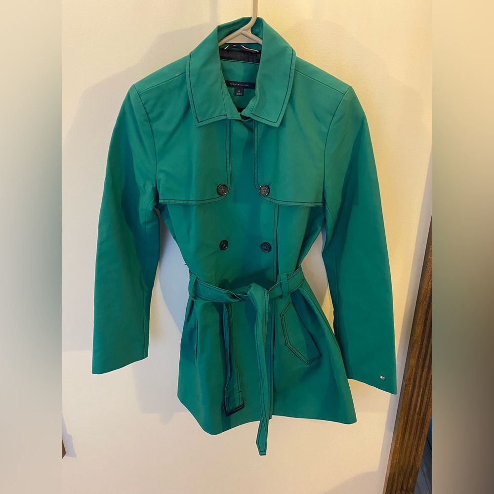 Tommy Hilfiger Green Belted Trench Coat